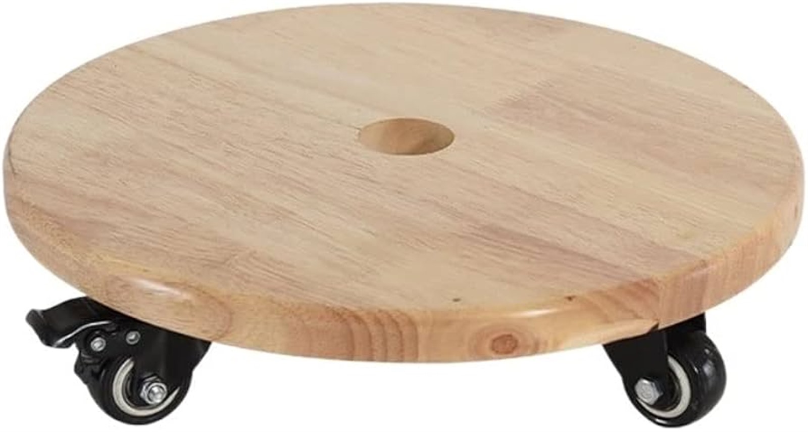 Round wooden rolling plant stand with caster wheels